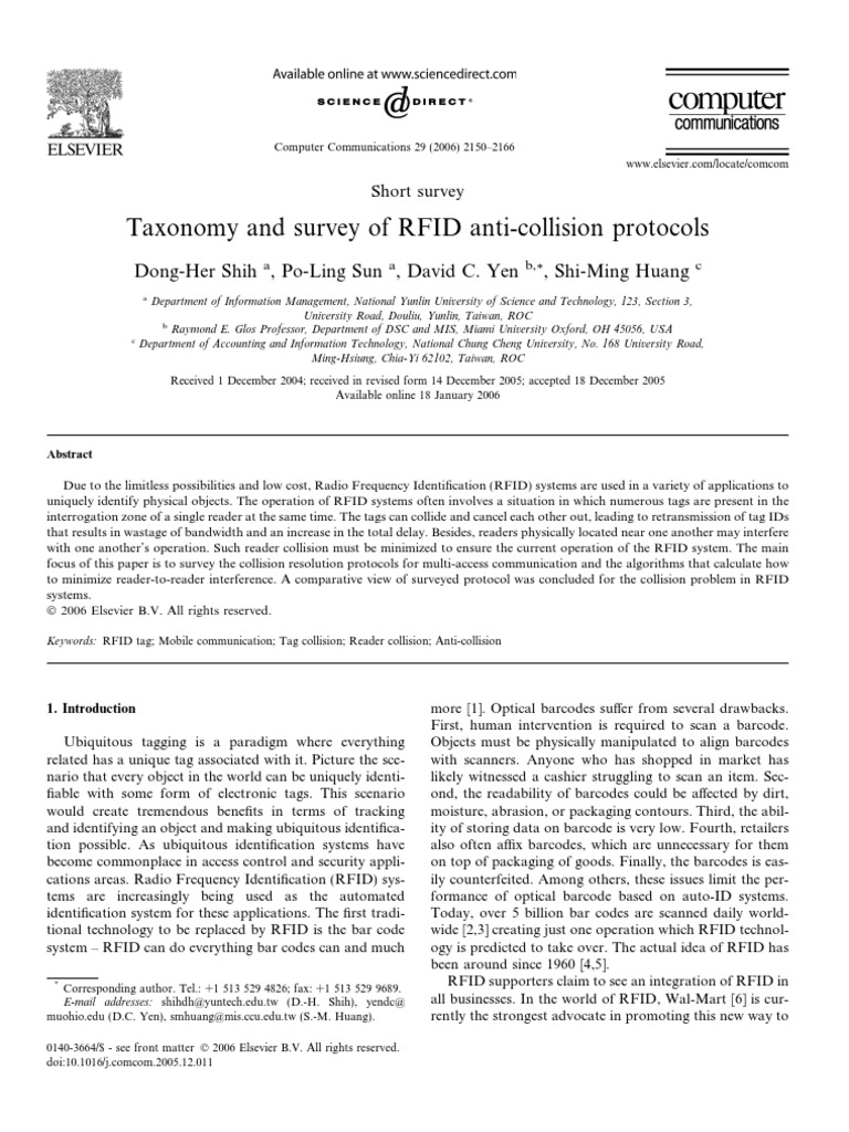 Taxonomy and Survey of RFID Anti-Collision Protocols: Dong-Her Shih, Po ...