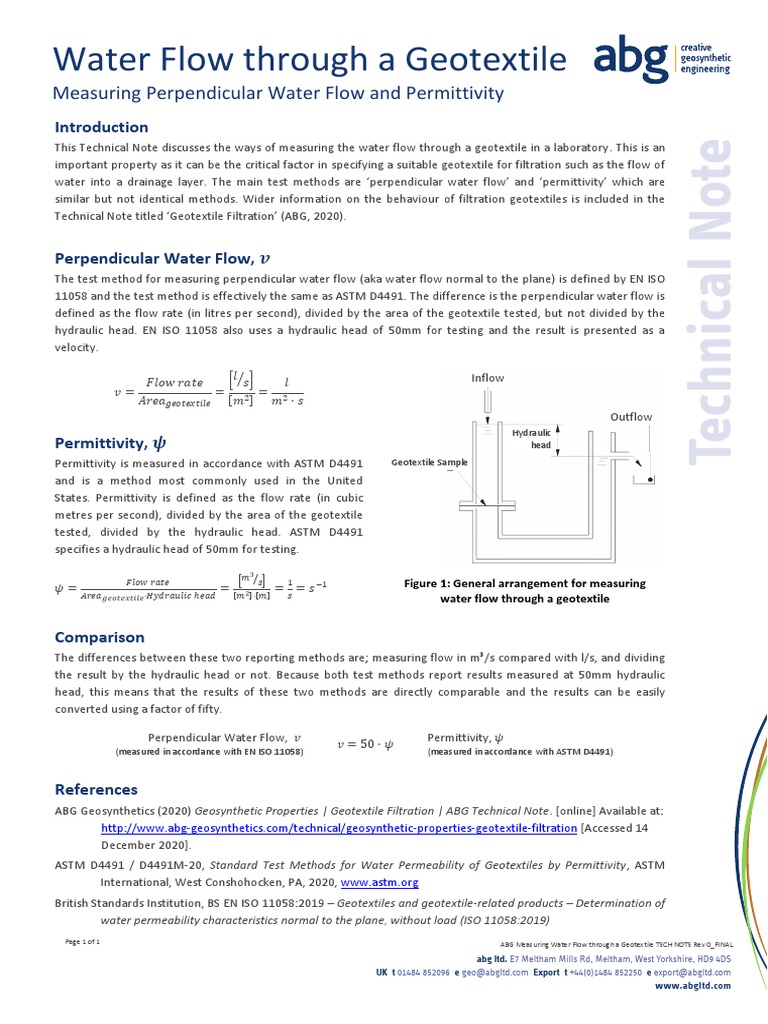 ABG Measuring Water Flow Through A Geotextile TECH NOTE | PDF ...