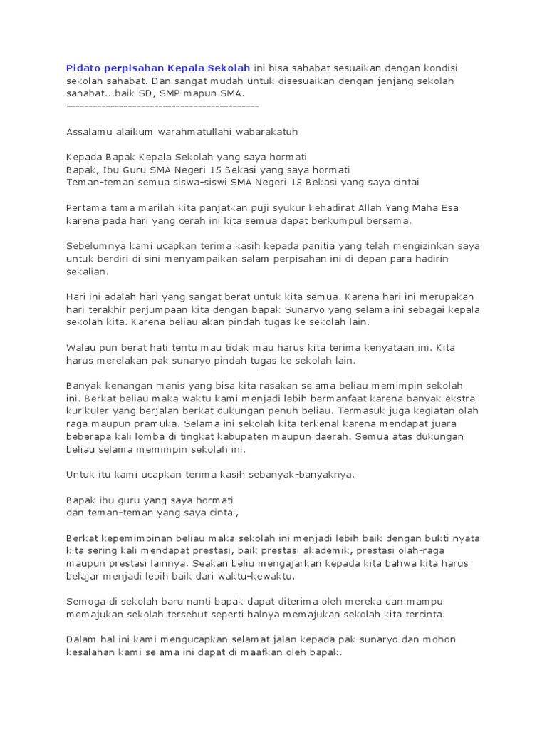 Pidato Perpisahan Kepala Sekolah | PDF