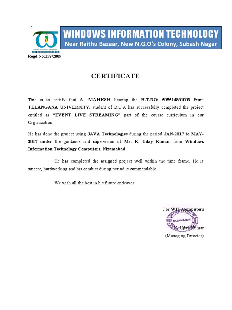 Wit Certificate | PDF | Technology & Engineering