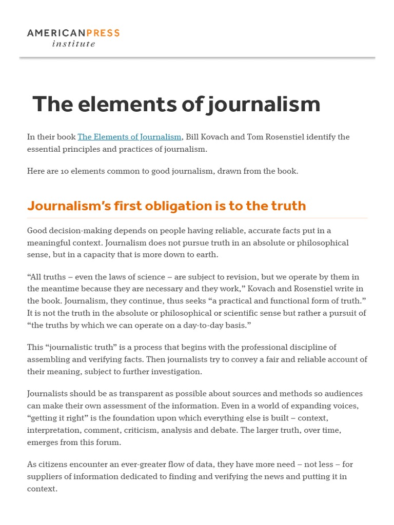 The Elements of Journalism American Press Institute PDF