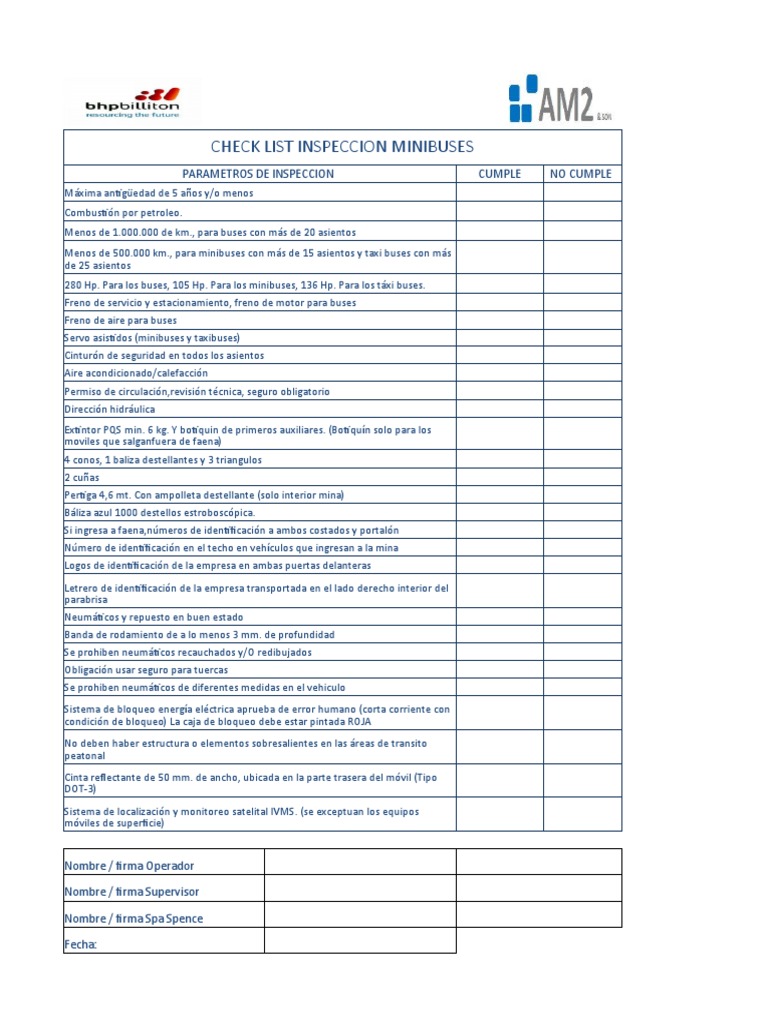 Check-List Minibuses (AM2) | PDF