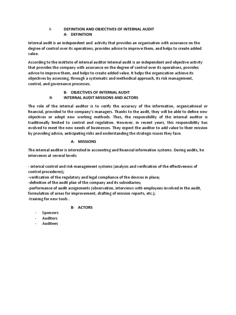 Objectives of Internal Audit Explained | PDF