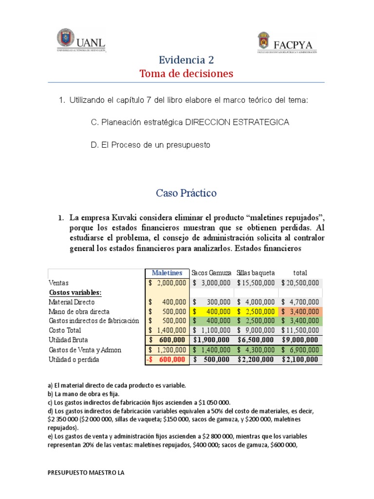 Evidencia 2 Toma de Decisiones A Corto Plazo | PDF | Presupuesto ...