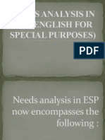 Needs Analysis in Esp (English For Special