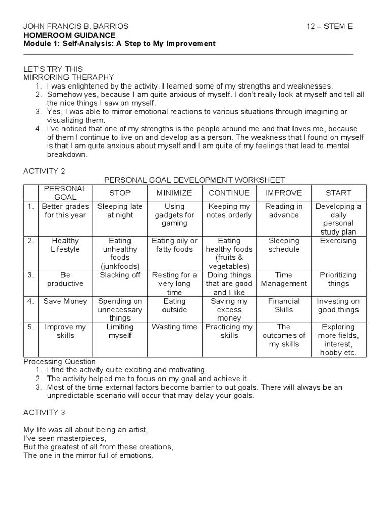 Homeroom Guidance | PDF | Goal