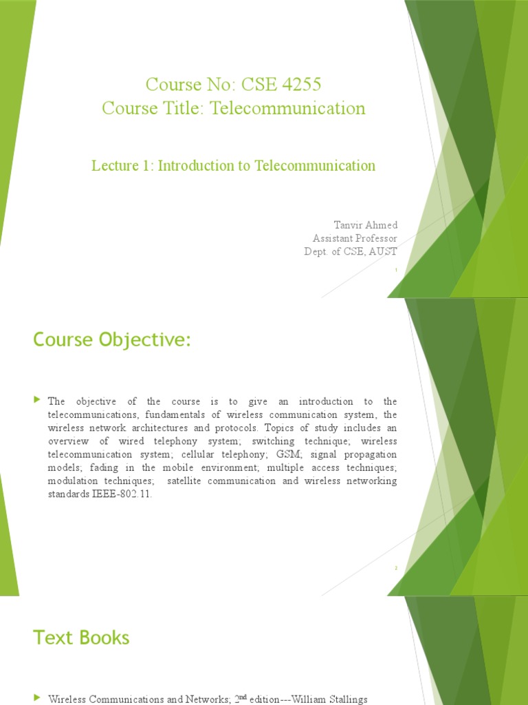 Course No: CSE 4255 Course Title: Telecommunication: Lecture 1 ...