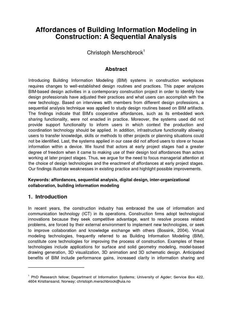 Affordances of Building Information Modeling in Construction A ...