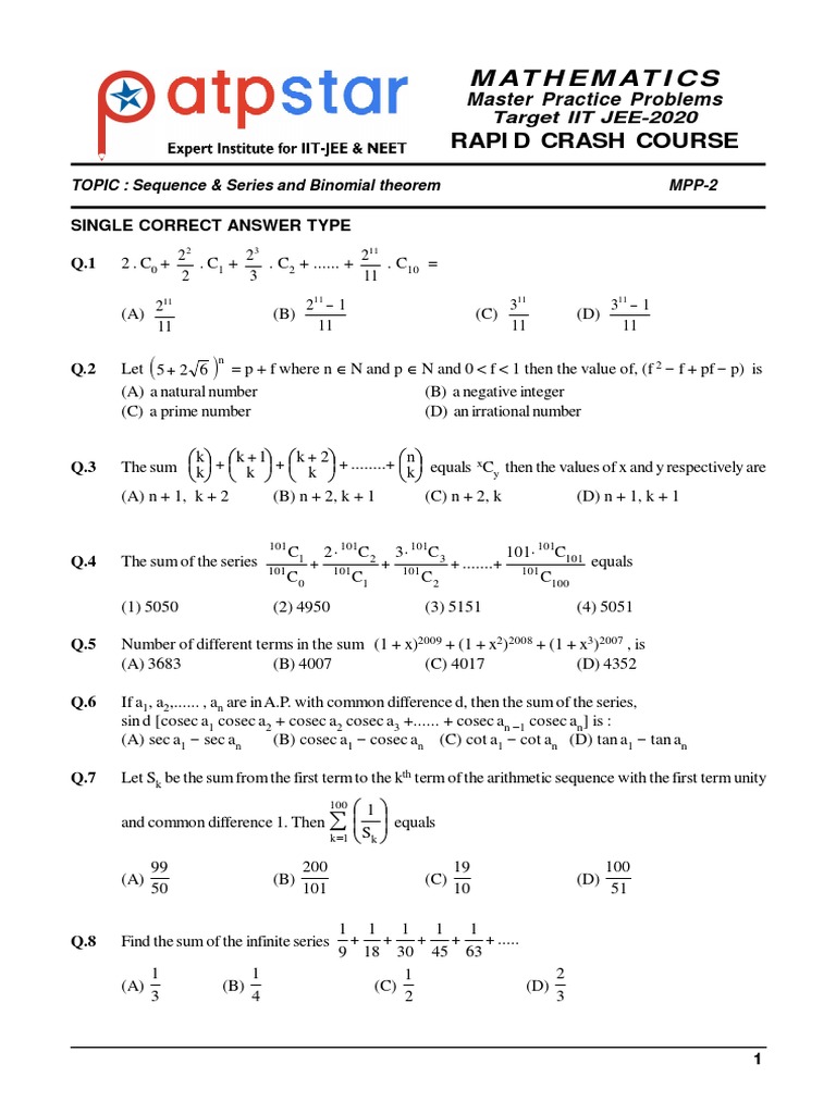 IIT JEE Math Practice: Sequences & Series | PDF | Numbers | Mathematics