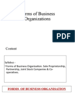 Forms of Business Organisations: Sole Proprietorship, Partnership, Joint Stock Companies and Co-operatives