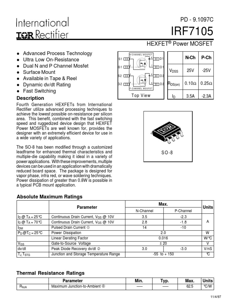 232 11643 0 Irf7105 | PDF | Field Effect Transistor | Diode