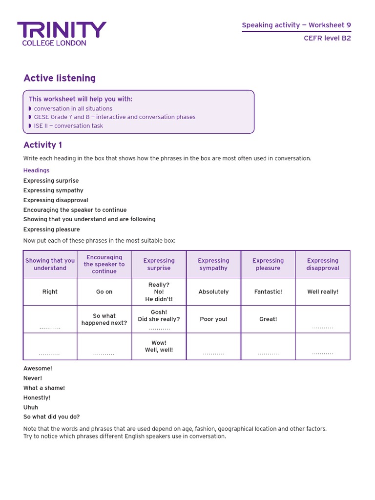 B2 Speaking Activities: Active Listening | PDF | Conversation ...