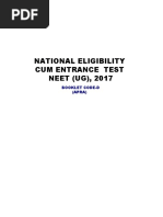 National Eligibility Cum Entrance Test NEET (UG), 2017: Booklet Code-D (APRA)