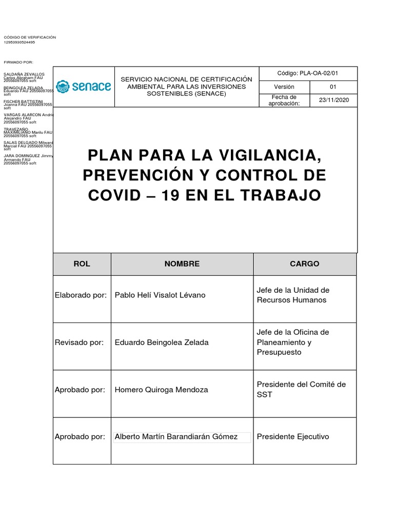 Plan de Vigilancia Prevencion y Control Del Covid 19 en El Trabajo ...