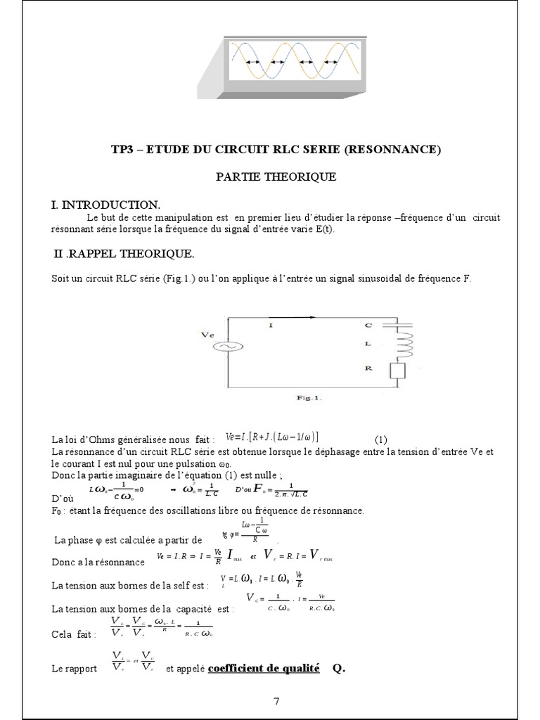 Étude du Circuit RLC Série en Résonance | PDF | Réseau électrique ...