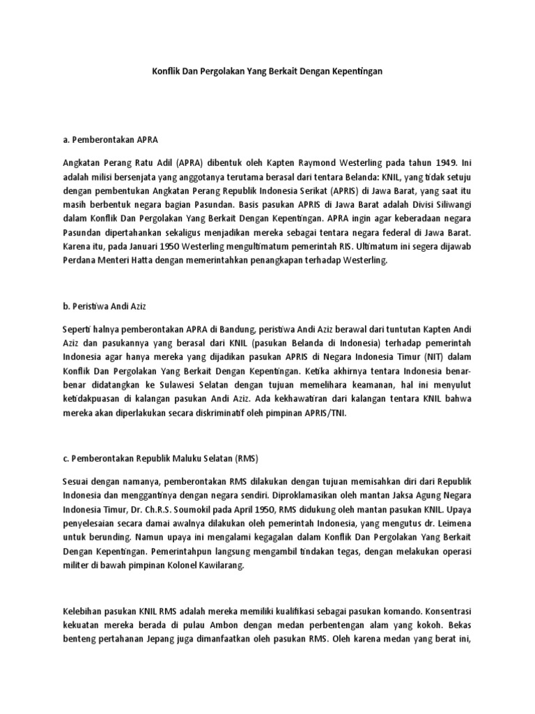 Konflik Dan Pergolakan Yang Berkaitan Dengan Kepentingan | PDF