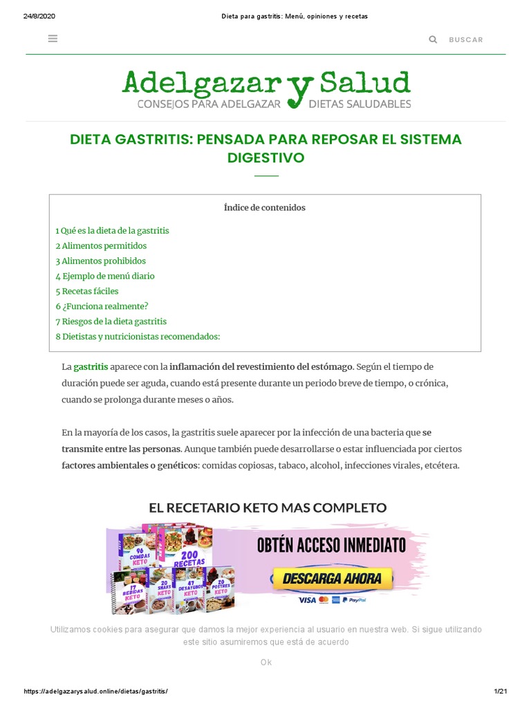 Dieta para Gastritis - Menú, Opiniones y Recetas | PDF | Dieta | Alimentos