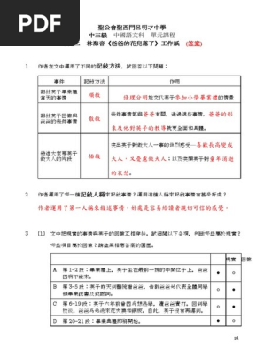 林海音 爸爸的花兒落了 工作紙 答案 Pdf