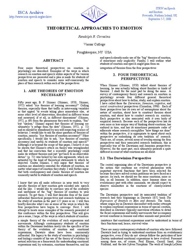 Theoretical Perspectives on Emotion | PDF | Emotions | Anger