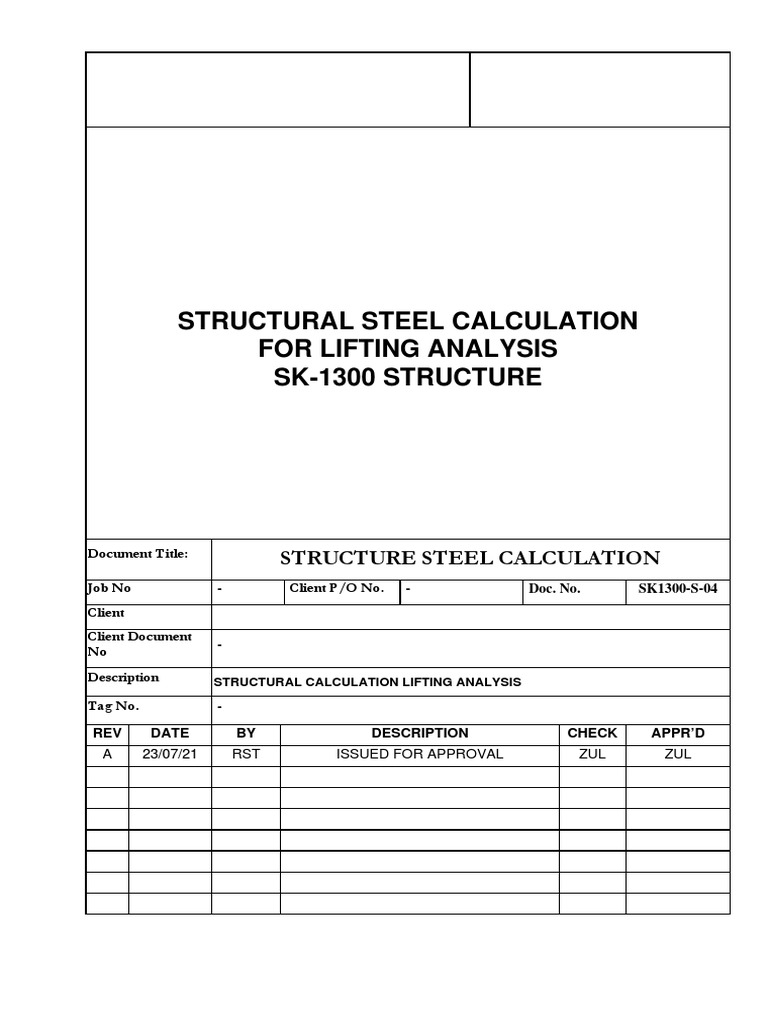 SK 1300 Calculation Structure Report - Lifting Analysis RB | PDF ...