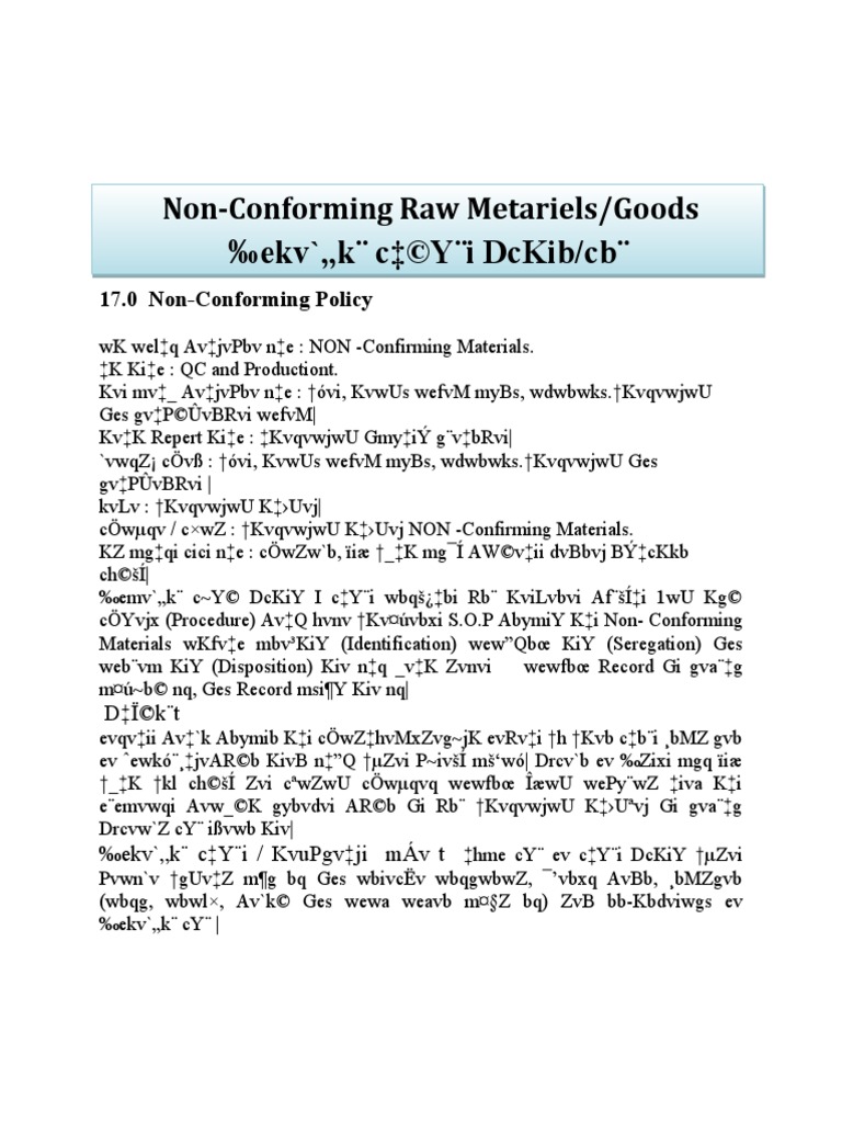 Nonconforming Materials Procedure | PDF