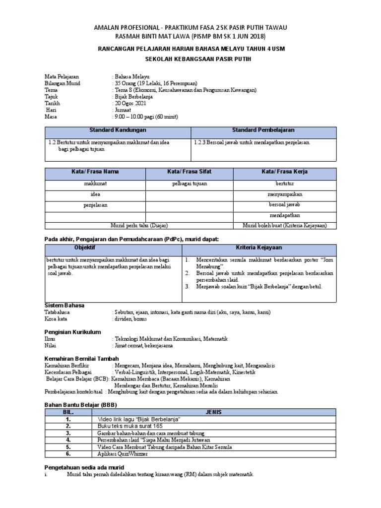 Contoh RPH Ras | PDF