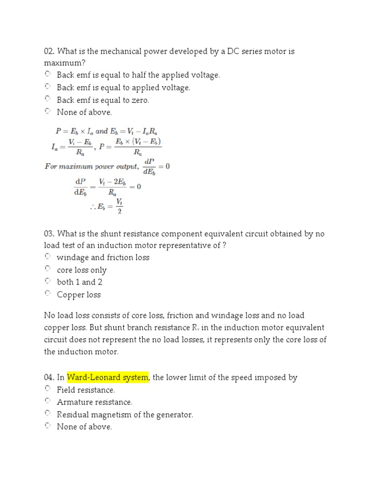 Mcqs Part 1 M Pdf Electric Motor Electromagnetic Induction