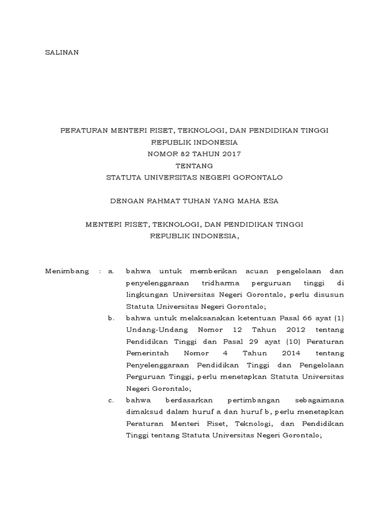 Statuta Universitas Negeri Gorontalo | PDF | Sains & Matematika