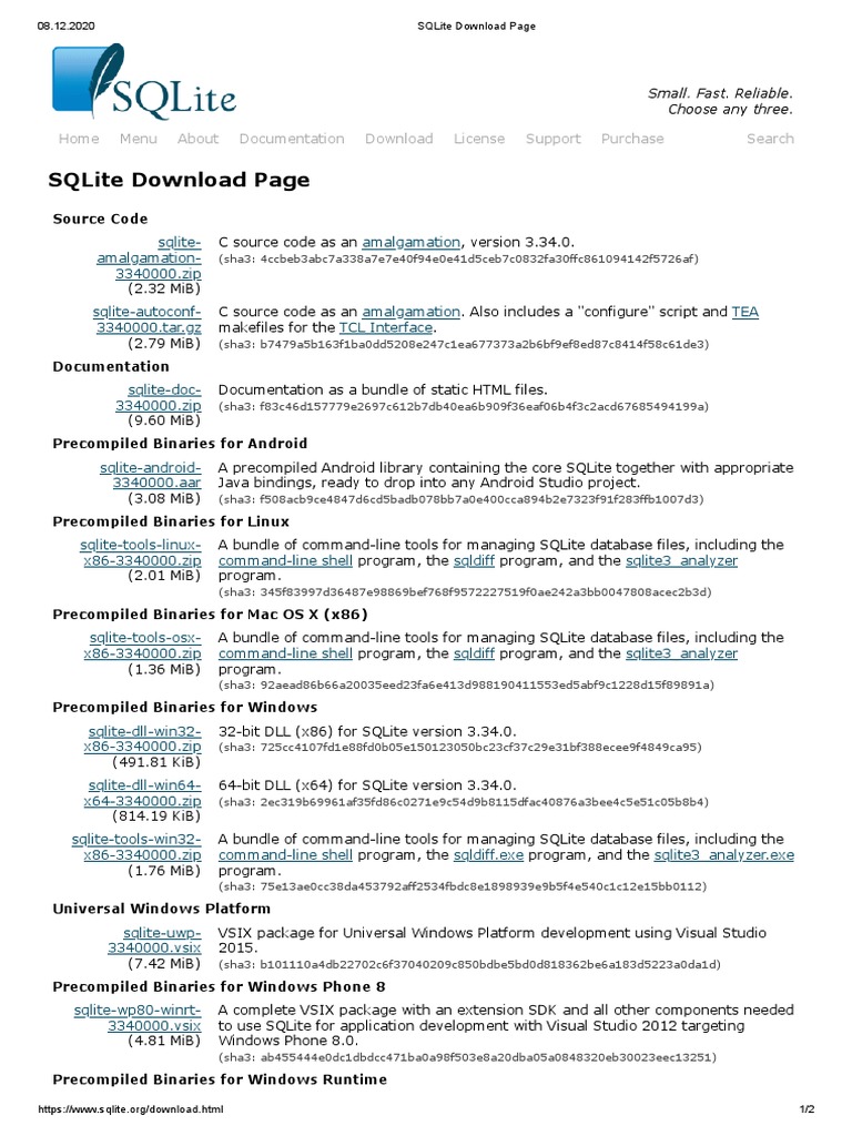 SQLite Download Page | PDF | Microsoft Visual Studio | Software Development