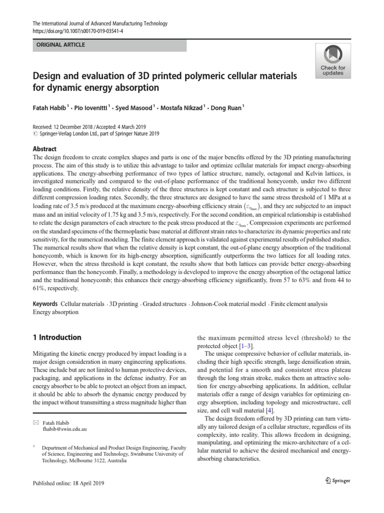 Design and Evaluation of 3D Printed Polymeric Cellular Materials For ...