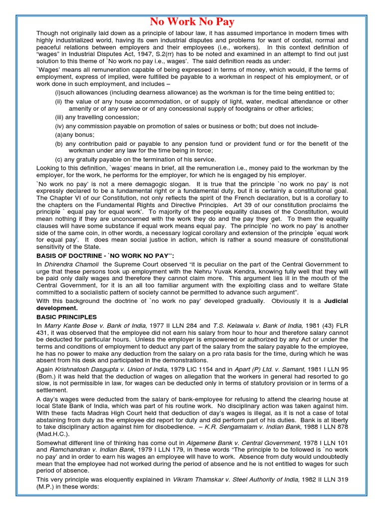 Understanding No Work No Pay Principle | PDF | Employment | Strike Action