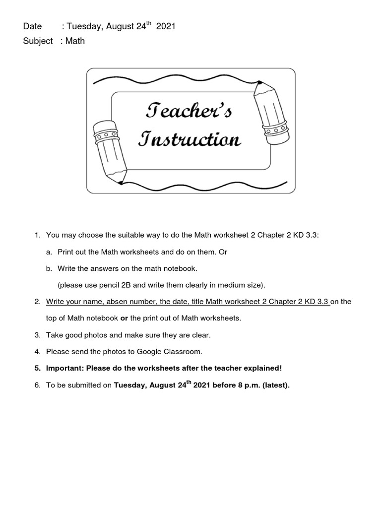 Math WS 2 Chapter 2 KD 3.3 | PDF