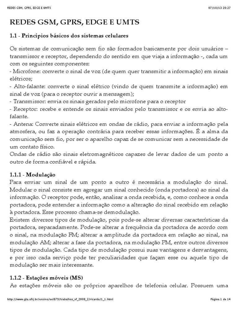 Redes GSM, GPRS, Edge e Umts3 PDF Celulares 3G