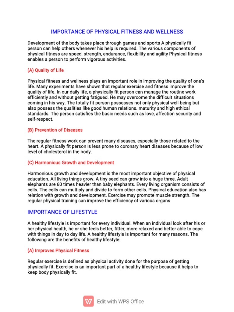 Importance of Physical Fitness and Wellness PDF