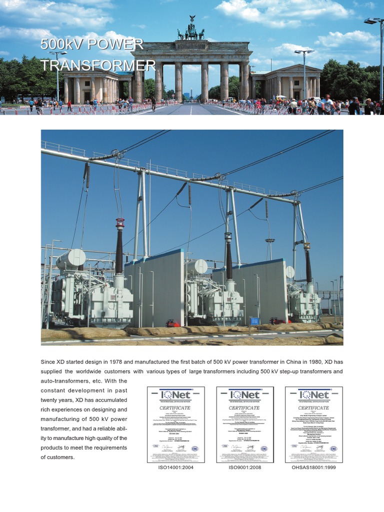 XD 500kV Power Transformer Overview | PDF | Transformer | Electric Power