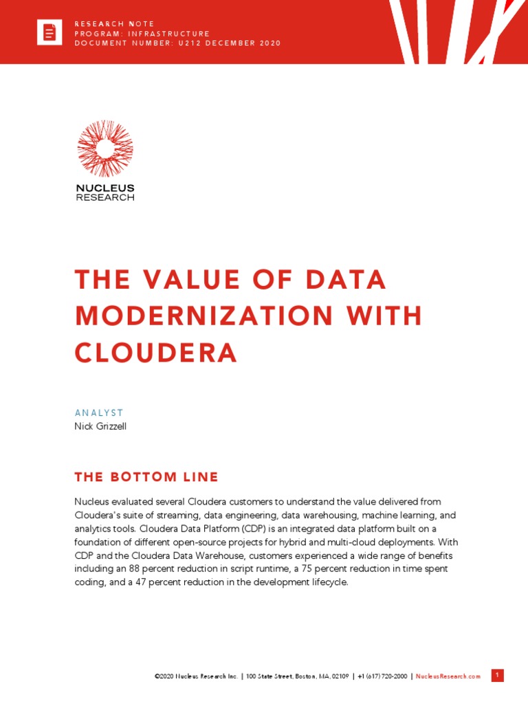 The Value of Data Modernization With Cloudera: T He Bott Om Line | PDF ...
