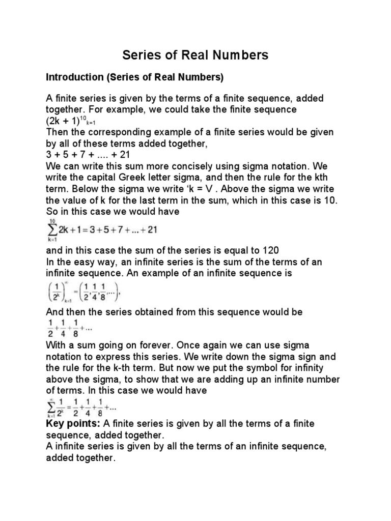 Series of Real Numbers | PDF | Sequence | Summation