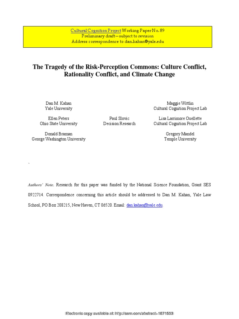 Culture, Risk Perception, and Climate Change | PDF | Risk | Rationality