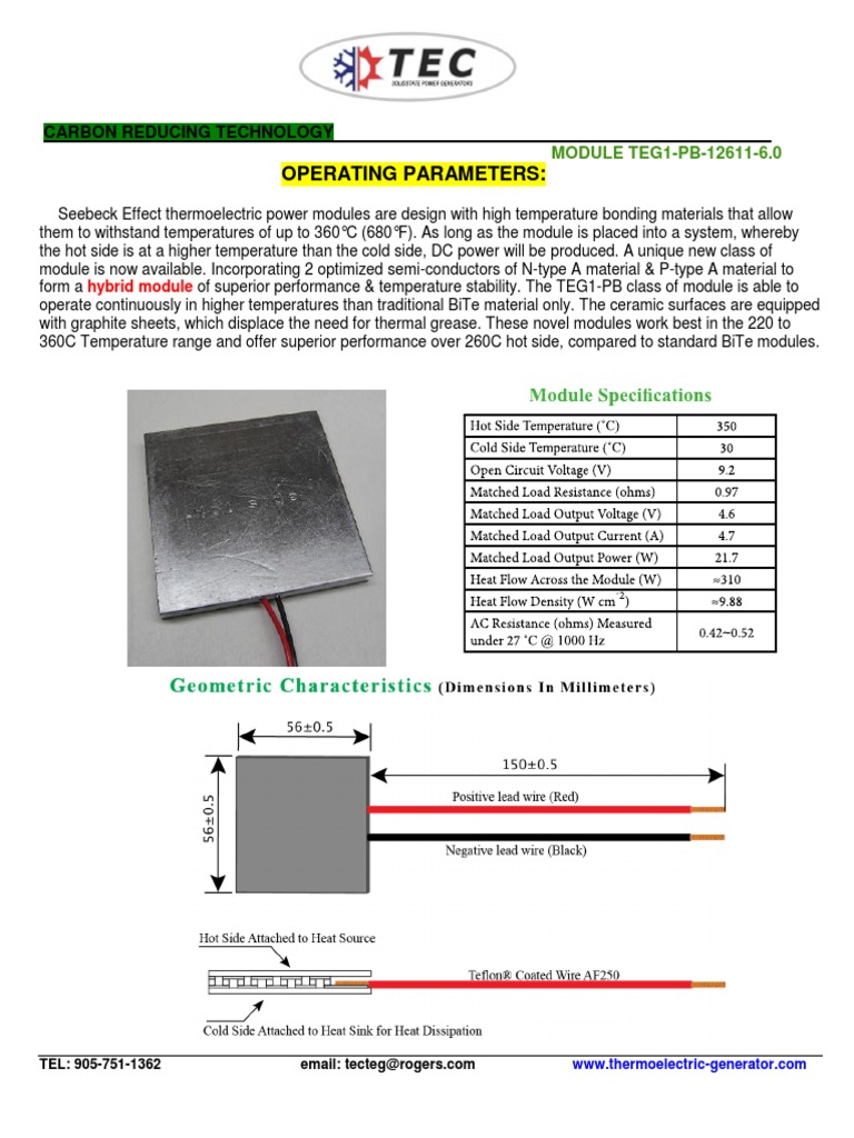 TEG1-PB-12611 Thermoelectric Modules | PDF | Technology & Engineering