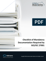 Checklist of ISO 27001 Mandatory Documentation