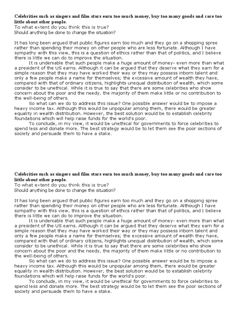 IELTS TASK II Celebrity Earn Too Much Money PDF Poverty Poverty