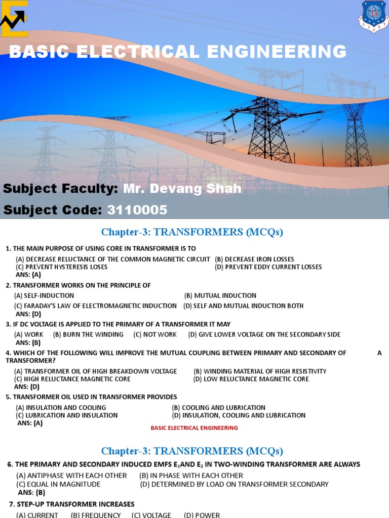Mcqs Chapter 3 And Chapter 4 Pdf Transformer Electric Motor