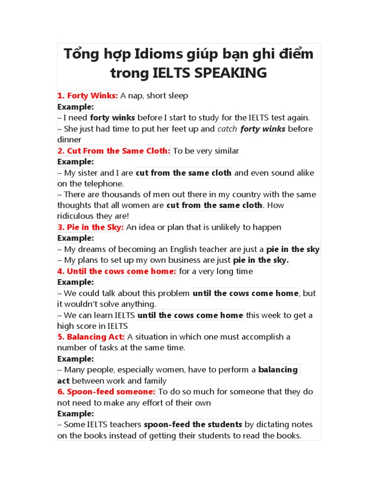 Essential Idioms for IELTS Speaking | PDF | International English ...