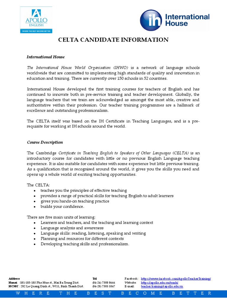 CELTA Course Details and Requirements | PDF | Cognition | Learning