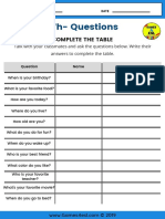 WH Questions Worksheet Ask Your Partner