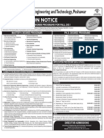 Admission Notice: University of Engineering and Technology, Peshawar
