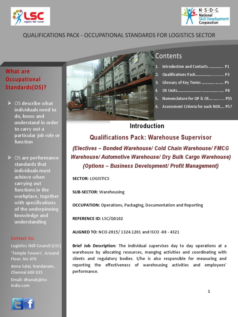 Warehouse Supervisor Qualifications Pack | PDF | Warehouse | Packaging ...