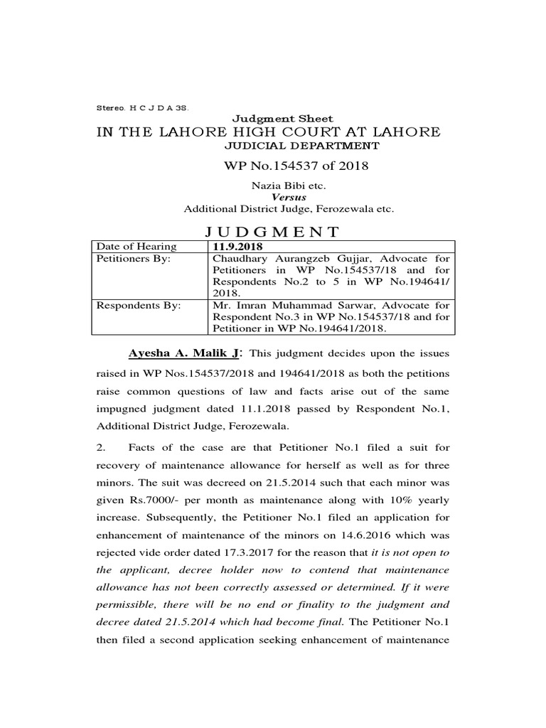 Judgment: in The Lahore High Court at Lahore | PDF | Judgment (Law ...