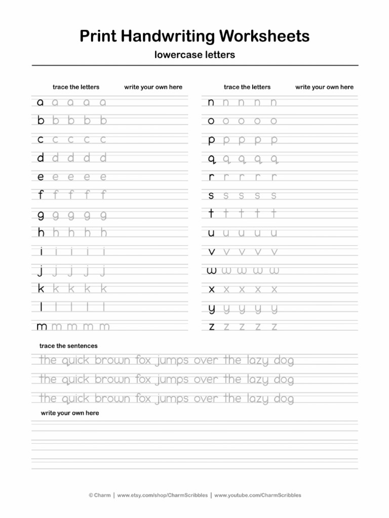 Print HandwritingWorksheetsbyCharm PDF