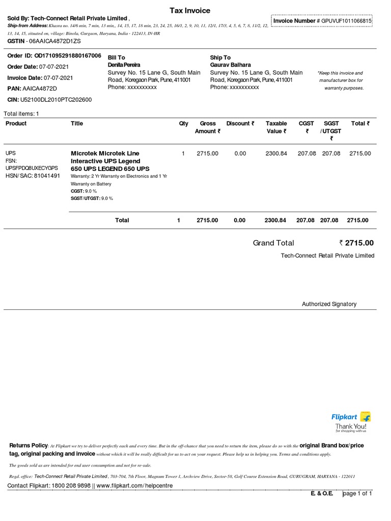 Microtek Legend 650 UPS Invoice | PDF | Payments | Government Finances